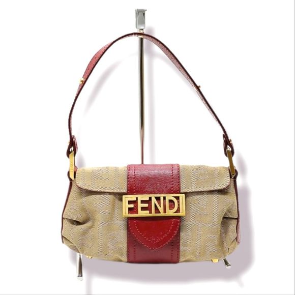 Fendi Handbags - FENDI logo metal plate Zucca pattern one shoulder Womens handbag 